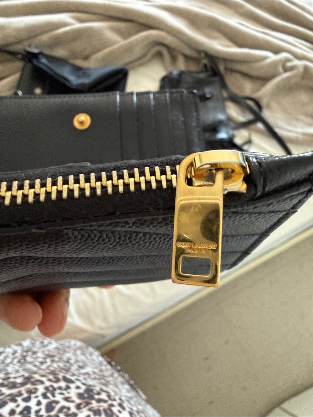 Saint Laurent Black Quilted Leather Compact Wallet with Gold YSL Emblem - Picture 4 of 5
